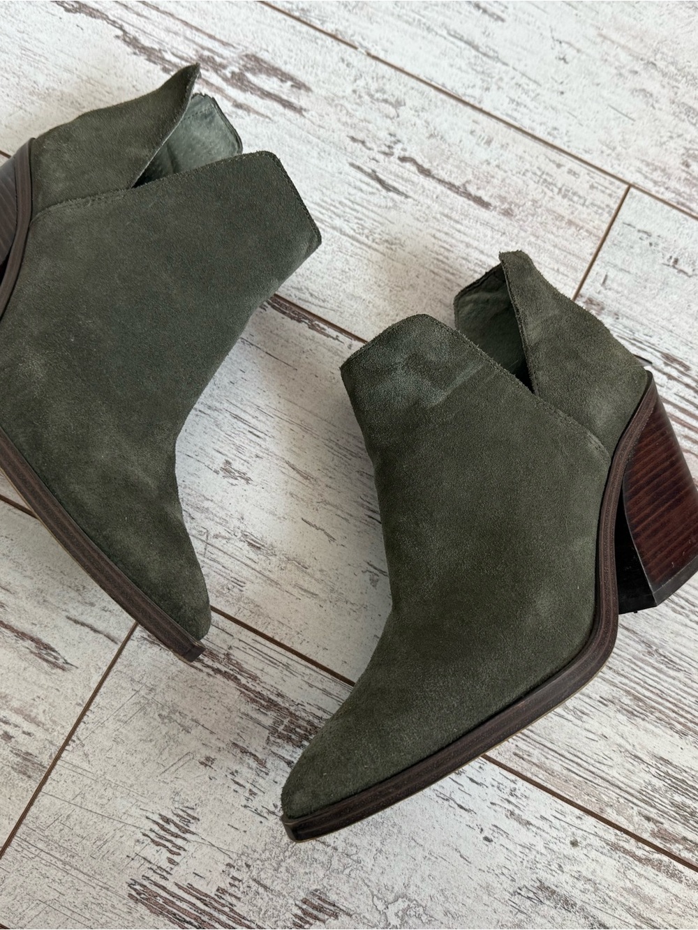 Vince Camuto Olive Suede Pointed-Toe Ankle Booties - Picture 4 of 5